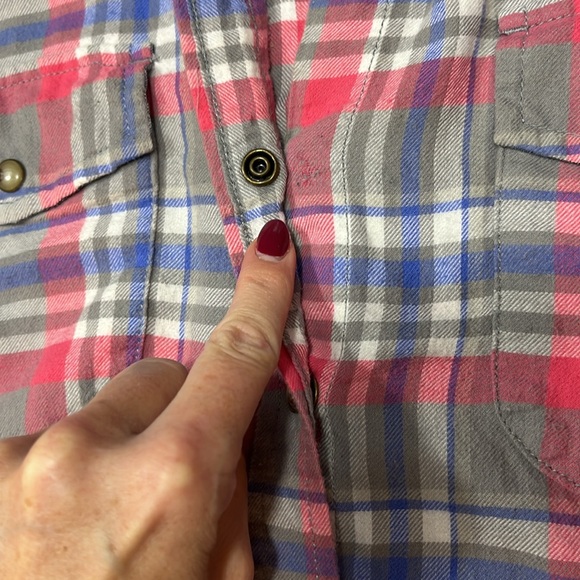 Jachs Girlfriend BEA pink purple Plaid TOP flannel paisley cuff  pearl snaps XL - Picture 8 of 16